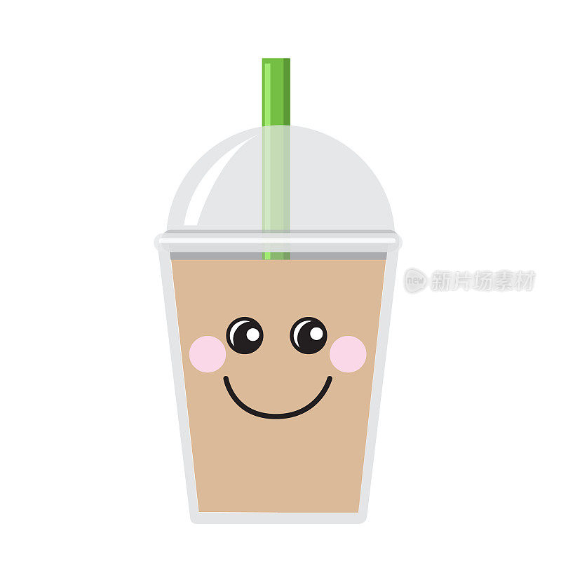 Happy Emoji Kawaii face on Bubble or Boba Tea Jasmine Green Tea Flavor Full color Icon on white background
